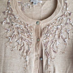 Coldwater Creek Ladies XL - 3/4 Sleeve Tan Sweater with Sequin accents